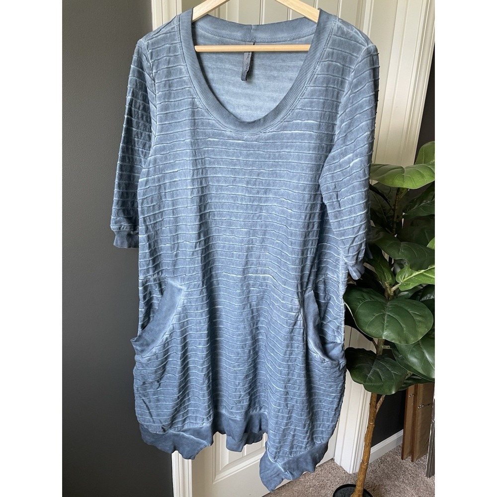 Cynthia Ashby Textured Knit Tunic Dress Blue Lagenlook Art To Wear Pockets M